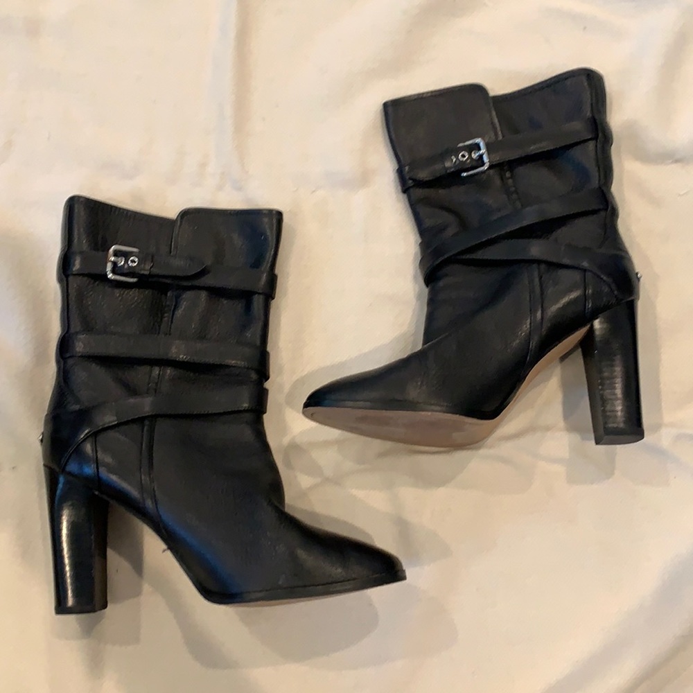 Coach black leather heeled ankle mid calf boot